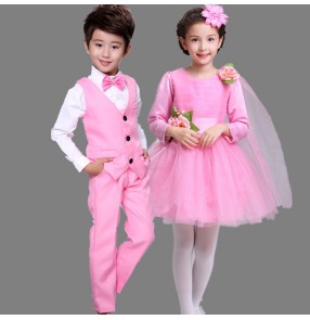 Modern dance girl's kids children stage performance girl's boys school uniforms chorus singers flower girls boys dancing dresses costumes