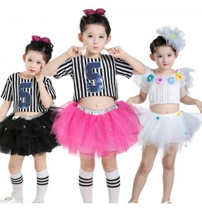 Modern dance jazz singers girl's kids children striped hiphop street dance cheer leading performance school competition dance dresses outfits