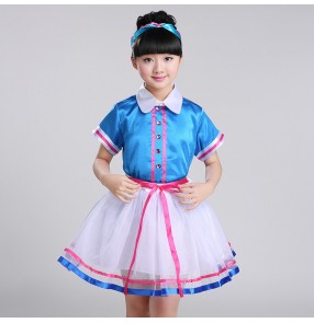 Modern dance singers outfits for kids girls boys turquoise  competition performance chorus school student uniforms costumes