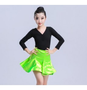 Neon green girls latin dresses children kids stage performance competition ballroom latin rumba salsa chacha dance dresses