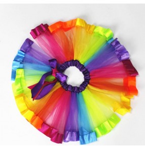 Rainbow colored girl's kids children toddlers performance competition tutu ballet dance skirts