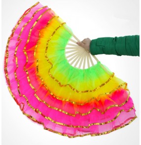 Rainbow colored women's Chinese folk yangko dance fans Christianity performance props