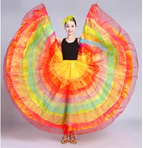 Rainbow Flamenco dance skirts opening dance women's female modern dance singers performance folk dance skirts