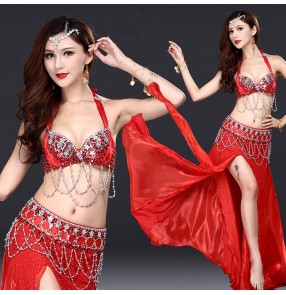 Red beads sexy fashion professional competition women's female Indian belly queen dance dresses costumes
