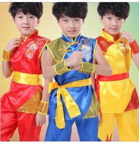 Red blue gold Children Wushu Costume unisex taichi children martial arts performance Uniform Kung Fu Suit Kids Boys Girls Stage Performance Clothing 