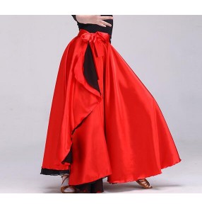 Red flamenco dance skirts girl's kids children school competition ballroom stage performance classical Spanish bull dance long skirts costumes 