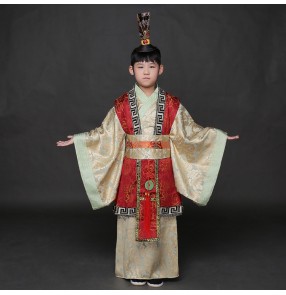 Red gray boy's kids children Chinese ancient traditional folk dance emperor prime minister film performance cosplay photos dresses costumes