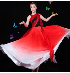 Red royal blue gradient color women's girls film traditional stage performance cosplay classical Chinese folk dance dresses chorus dresses 