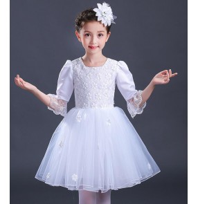 Red turquoise yellow white modern dance dresses girl's kids children stage performance competition jazz singers ballet flower girls dancing dresses