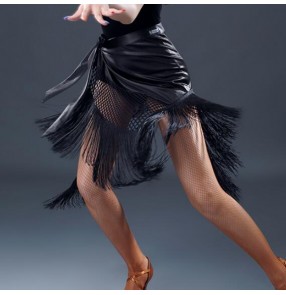 Royal blue black velvet triangle fringes women's female competition stage performance latin dance ballroom dance skirts