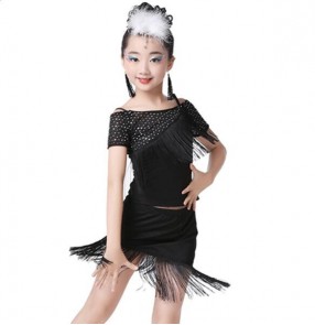 Sequined latin dresses girl's kids children stage performance competition gymnastics latin salsa rumba cha cha dance dresses