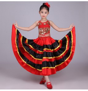 Spanish flamenco costume girlred flamenco style ballroom skirt for girls child black dance Skirts costumes for kids clothes