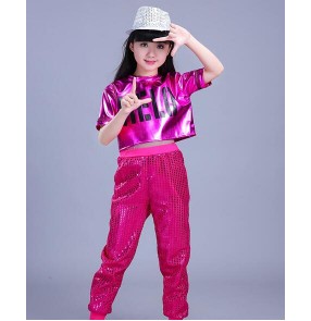 Street dance outfits for boys girls children gold red silver modern dance performance sequined cosplay costumes outfits