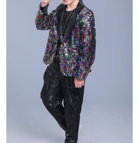 Street hiphop dance boy's kids children stage performance competition sequined street hiphop jazz singers dancing costumes jacket pants 