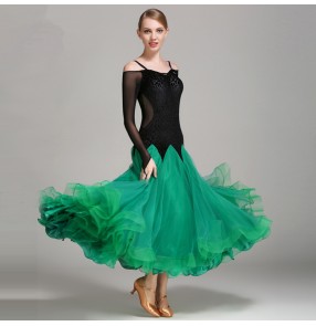 Velvet black orange patchwork long sleeves fashion big skirted women's competition performance ballroom tango waltz dancing dresses