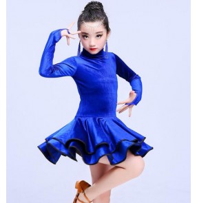 Velvet girl's kids latin dance dresses competition stage performance salsa ballroom chacha dance dresses costumes