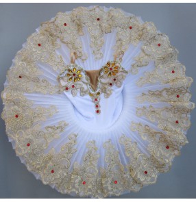 White ballet dance dresses girls kids children stage performance competition professional classical tutu skirts ballet dance dresses