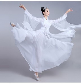 White Chinese folk dance dresses women's female competition stage performance kimono han classical fairy dancing dresses