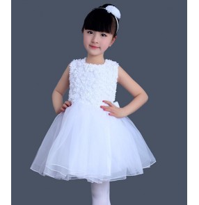 White girl's modern dance dresses kids children chorus flower girls school competition solo stage performance jazz singers ballet dancing dresses