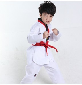 White Long Sleeves Kids Judo Kimono Clothes Children Karate school Competition Performance Costumes Boys Girls Taekwondo uniforms Suits