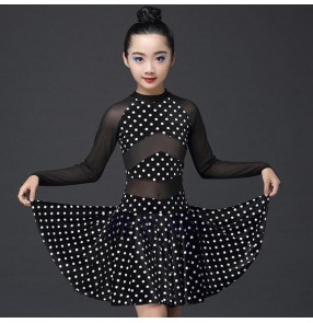 White polka dot leopard printed black fashion girl's kids children stage performance ballroom latin salsa cha cha rumb dance dresses