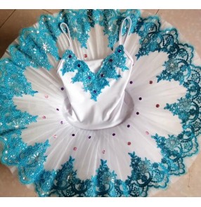 White turquoise girls ballet dress competition classical professional stage performance tutu skirt platter pancake swan lake ballet dresses