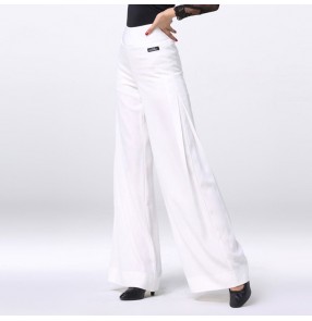 white women's ballroom dance pants latin salsa chacha rumba wide leg swing pants competition stage performance trousers