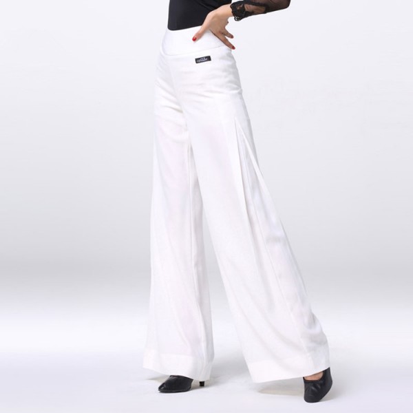 white women's ballroom dance pants latin salsa chacha rumba wide leg ...