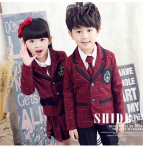 Wine colored plaid girl's boys England style school chorus competition stage performance dance cosplay student school uniforms