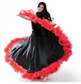 wine red Flamenco dance Spanish bull dance skirts women's female long length competition opening dancing bull dance ballroom dance skirts