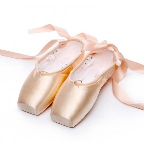 Women ballet pointe dance shoes ladies satin ribbon pink professional competition performance practice toe ballet dance shoes with cotton toe pad  