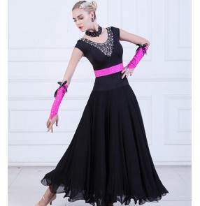 Women's black ballroom dresses female fuchsia diamond competition professional stage performance ballroom tango ballroom dancing dresses 