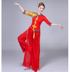 Women's classical yangko Chinese Folk dance costumes red female celebration drummer traditional fan dance dresses