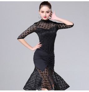 Women's lace latin dress fashion performance competition black ballroom salsa chacha dance costumes