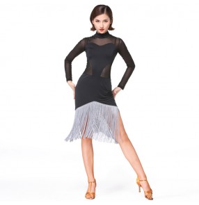 Women's latin dress for female competition black stage performance ballroom salsa chacha dance dresses