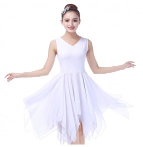 Women's modern dance ballet dress white color stage performance female gymnastics tutu chiffon material long ballet dresses