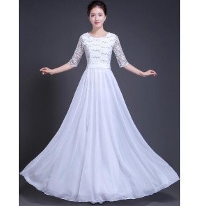 Women's modern dance white red female competition stage chorus group singers dancers performance team dancing dresses