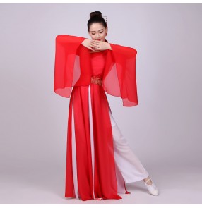 Women's red Chinese folk dance dresses ancient traditional film fairy hanfu kimono anime cosplay performance robes costumes