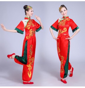 Women's yangko folk dance costumes female Chinese folk fan dance red competition stage performance drummer dancing costumes 