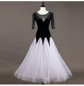 Black velvet ballroom dresses competition professional stage performance waltz tango long length dresses