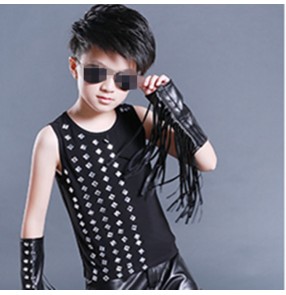 Boy's jazz dance vests rivet modern dance street hip hop dancing outfits for kids children show drummer competition tops