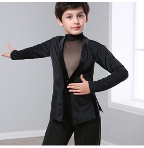 Boys latin dance tops ballroom t shirts competition stage performance professional ballroom salsa chacha rumba tops t shirts