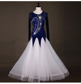 Competition ballroom dancing dresses navy diamond stage performance professional tango waltz dance dresses Abiti da ballo di colore blu scuro