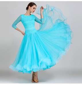 Female lace ballroom dresses Abito da ballo long length big skirted competition professional tango waltz dancing dresses