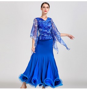 Flamenco ballroom dresses printed dark green royal blue red printed competition stage performance tango waltz dancing dresses