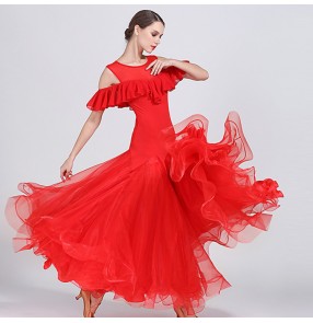 Flamenco red black Women's competition ballroom dresses Vestidos de salón de mujeres stage performance professional tango waltz dancing dress