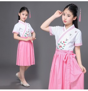 Girls Chinese folk dance dresses for kids children minority han fu  ancient traditional fairy anime drama dancing cosplay stage performance dresses costumes