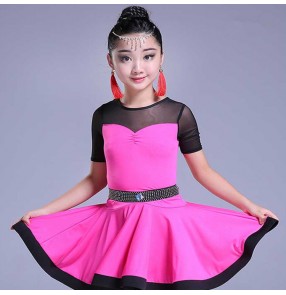 Girls latin dresses diamond pink mint white purple competition stage performance salsa chacha rumba dance dresses