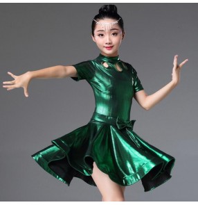 Girls latin dresses stage dark green wine silver performance competition professional rumba samba chacha salsa dancing costumes