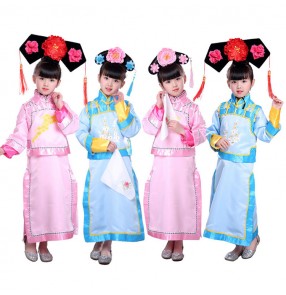 Kids chinese ancient princesses traditional dance costumes for girls qing dynasty drama film cosplay show stage performance robes 